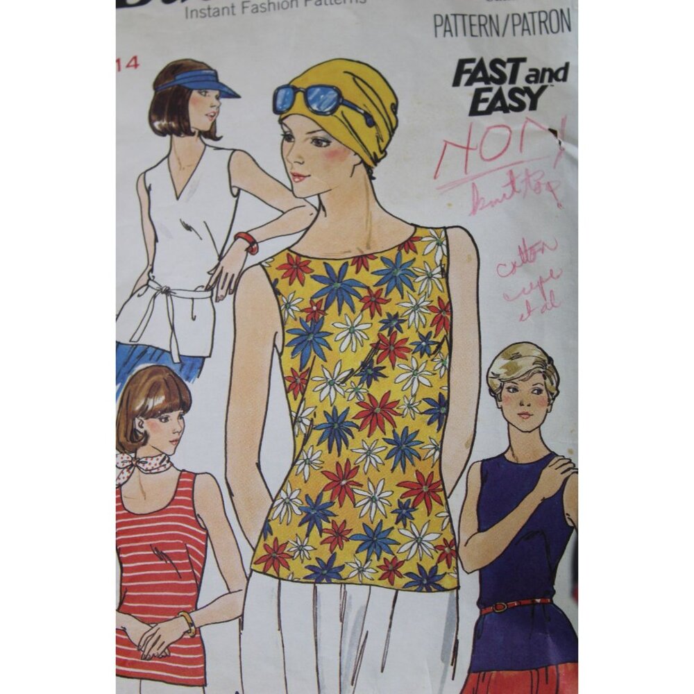 Butterick 4632 Sewing Pattern Sleeveless tops Size 14 Vintage 91245